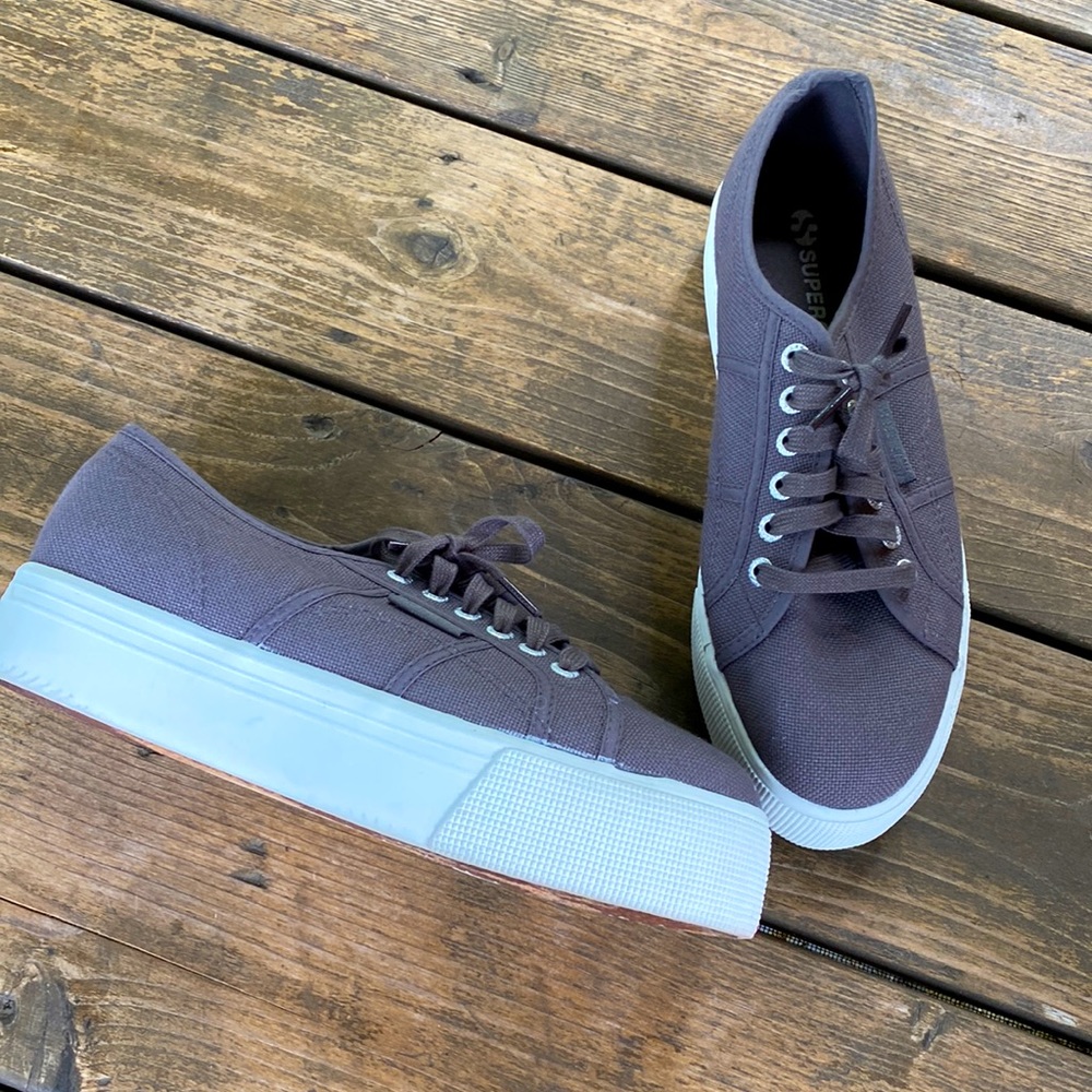Superga Dark Gray Cotton Platform Sneakers Size 41